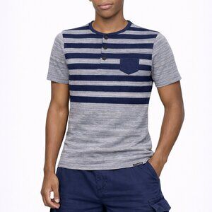 Grey & Navy Striped Short-sleeved Henley-style - Ocean Current T-shirt - Men's S